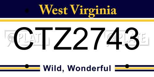 CTZ2743 West Virginia License Plate
