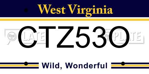 CTZ53O West Virginia License Plate