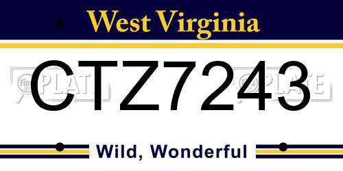 CTZ7243 West Virginia License Plate