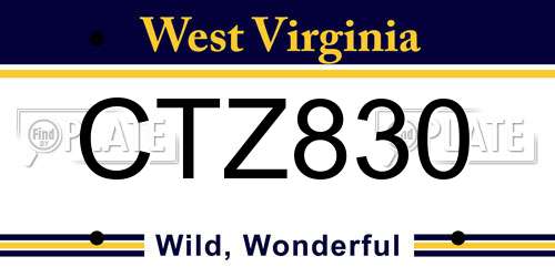 CTZ830 West Virginia License Plate