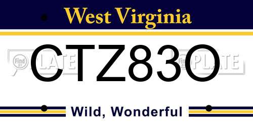 CTZ83O West Virginia License Plate