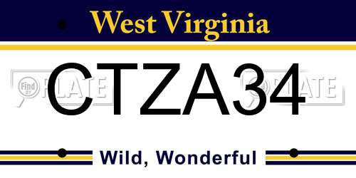 CTZA34 West Virginia License Plate