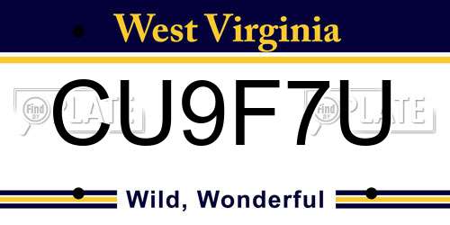 CU9F7U West Virginia License Plate