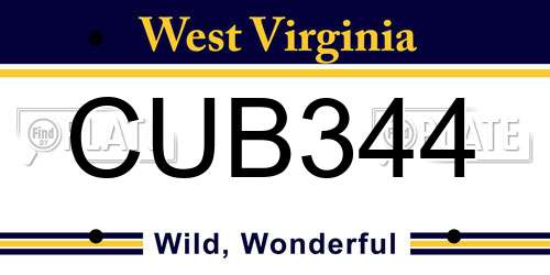 CUB344 West Virginia License Plate