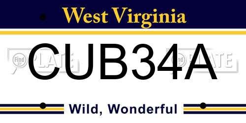 CUB34A West Virginia License Plate
