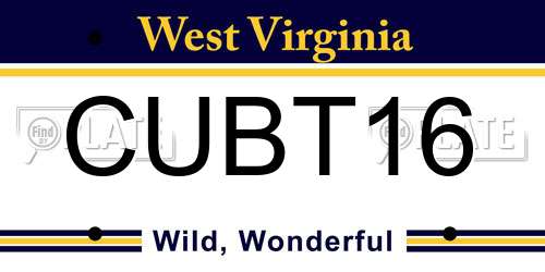 CUBT16 West Virginia License Plate