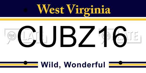 CUBZ16 West Virginia License Plate
