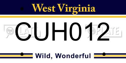 CUH012 West Virginia License Plate