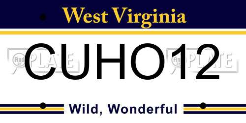CUHO12 West Virginia License Plate