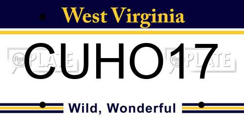 CUHO17 West Virginia License Plate