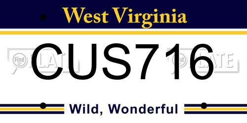 CUS716 West Virginia License Plate