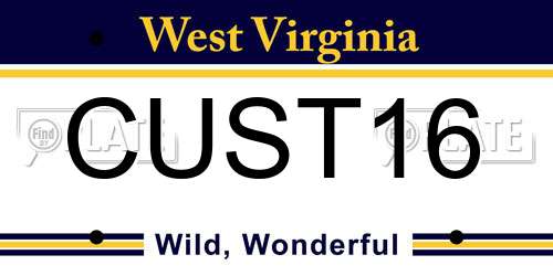 CUST16 West Virginia License Plate