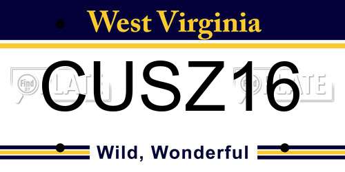 CUSZ16 West Virginia License Plate