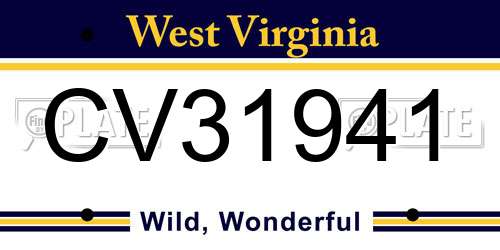 CV31941 West Virginia License Plate