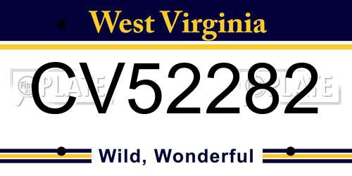 CV52282 West Virginia License Plate