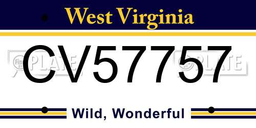 CV57757 West Virginia License Plate