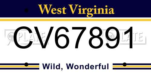 CV67891 West Virginia License Plate
