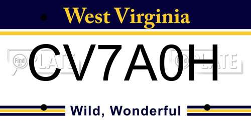 CV7A0H West Virginia License Plate