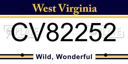 CV82252 West Virginia License Plate