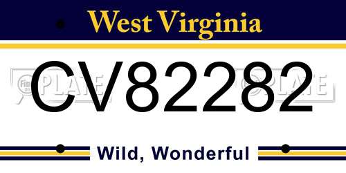 CV82282 West Virginia License Plate