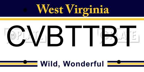 CVBTTBT West Virginia License Plate