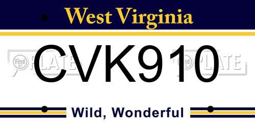 CVK910 West Virginia License Plate