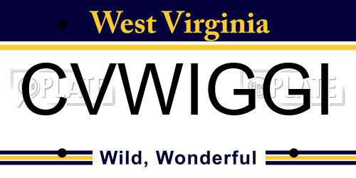 CVWIGGI West Virginia License Plate