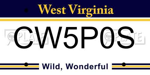 CW5P0S West Virginia License Plate