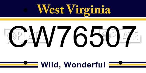 CW76507 West Virginia License Plate