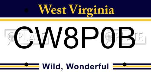CW8P0B West Virginia License Plate