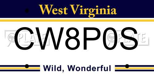 CW8P0S West Virginia License Plate