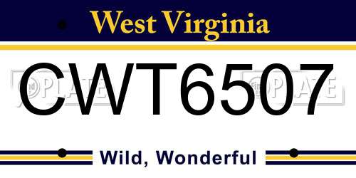 CWT6507 West Virginia License Plate