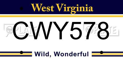CWY578 West Virginia License Plate