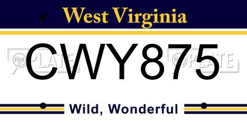 CWY875 West Virginia License Plate