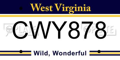 CWY878 West Virginia License Plate