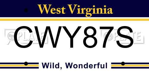 CWY87S West Virginia License Plate