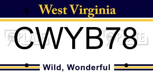 CWYB78 West Virginia License Plate