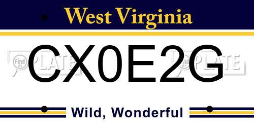 CX0E2G West Virginia License Plate