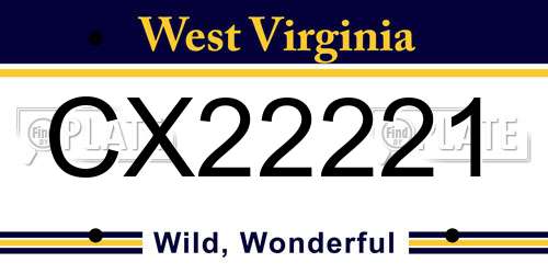 CX22221 West Virginia License Plate