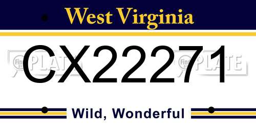 CX22271 West Virginia License Plate