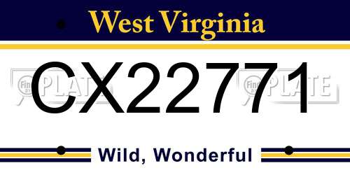 CX22771 West Virginia License Plate