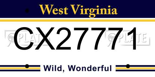 CX27771 West Virginia License Plate
