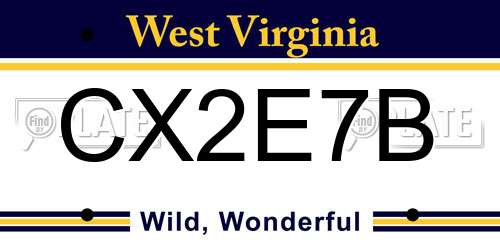 CX2E7B West Virginia License Plate