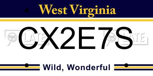 CX2E7S West Virginia License Plate