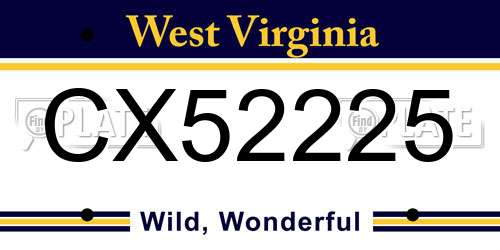 CX52225 West Virginia License Plate