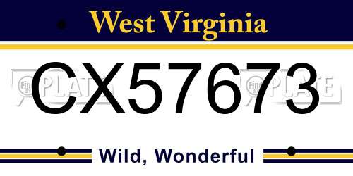 CX57673 West Virginia License Plate