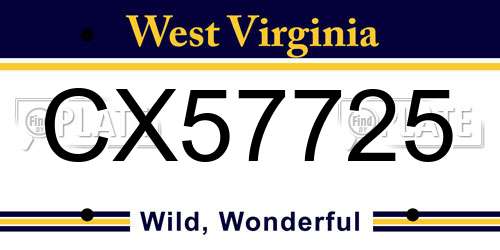 CX57725 West Virginia License Plate