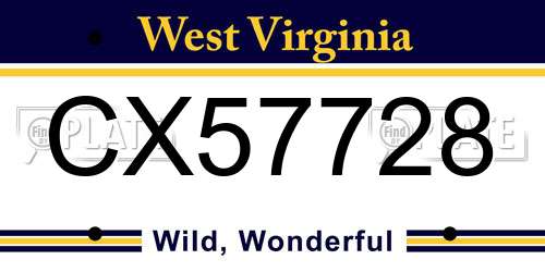 CX57728 West Virginia License Plate