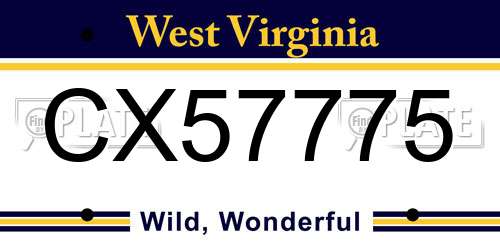 CX57775 West Virginia License Plate