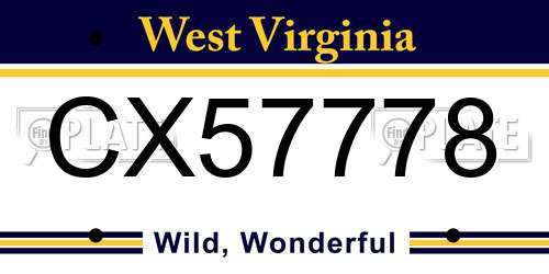 CX57778 West Virginia License Plate
